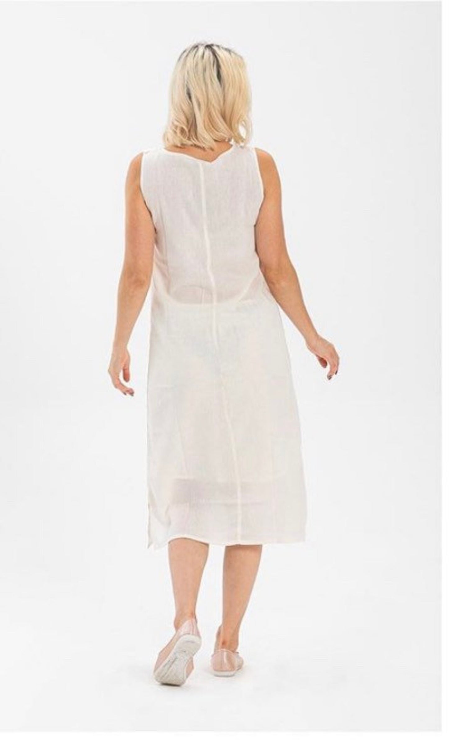 Cotton Slip Long Dress (White/Off White)