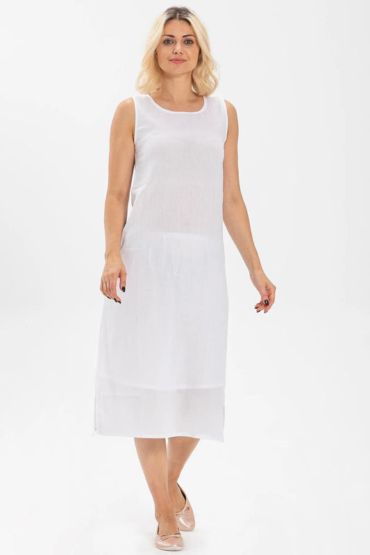 Cotton Slip Long Dress (White/Off White)