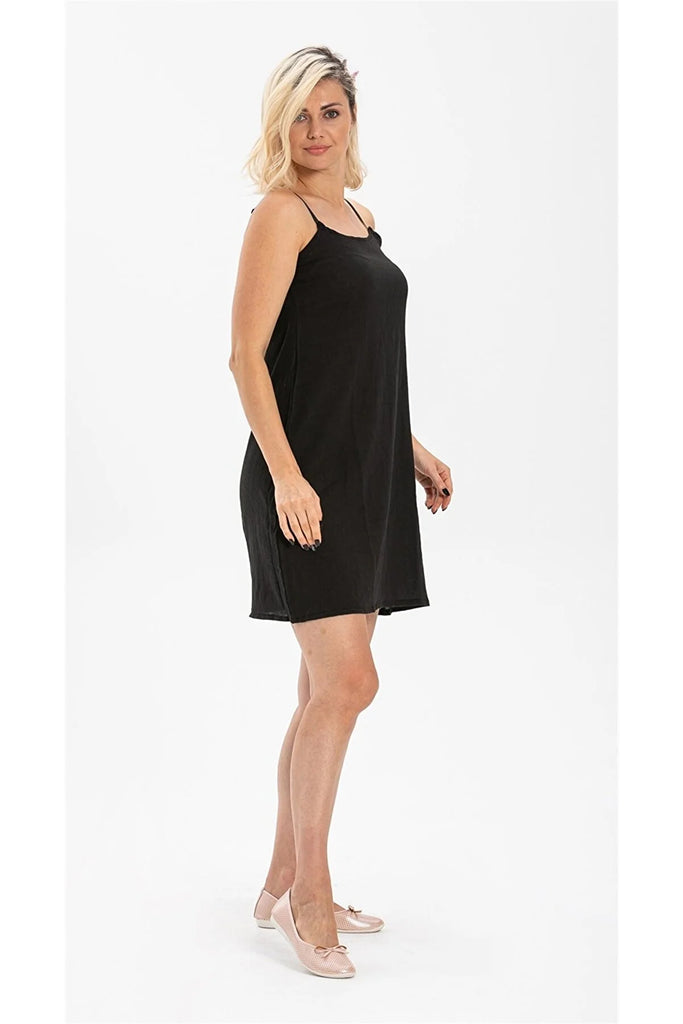 Chaliskan Cotton Slip Dress Black XLarge Offwhite