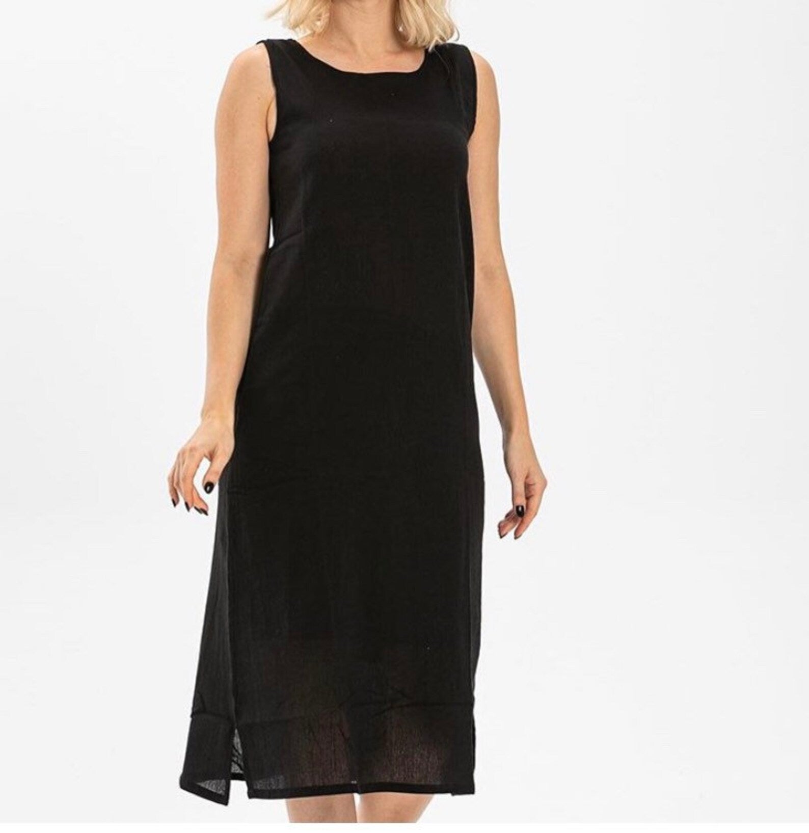 Cotton Slip Long Dress (Black) 3XLarge / Black