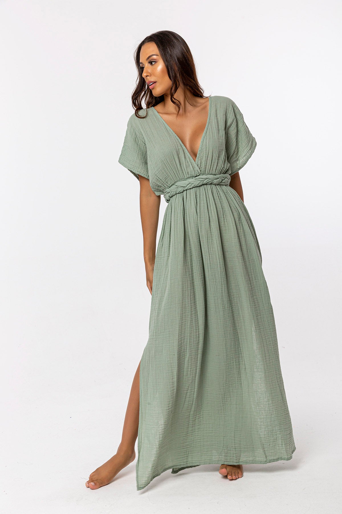 Orgu Cotton Long Dress Sage Green Orgu Cotton Long Dress Sage Green