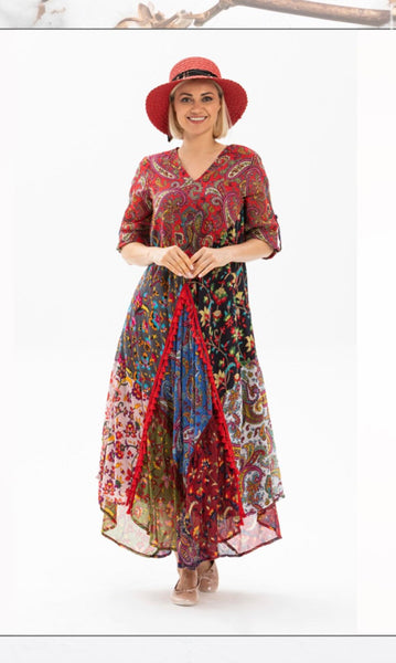 Boho floral cotton patchwork slip dress