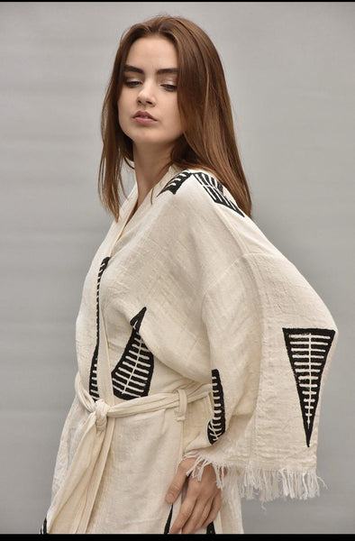 Ivory Turkish Cotton Kimono Robe-One size fits all
