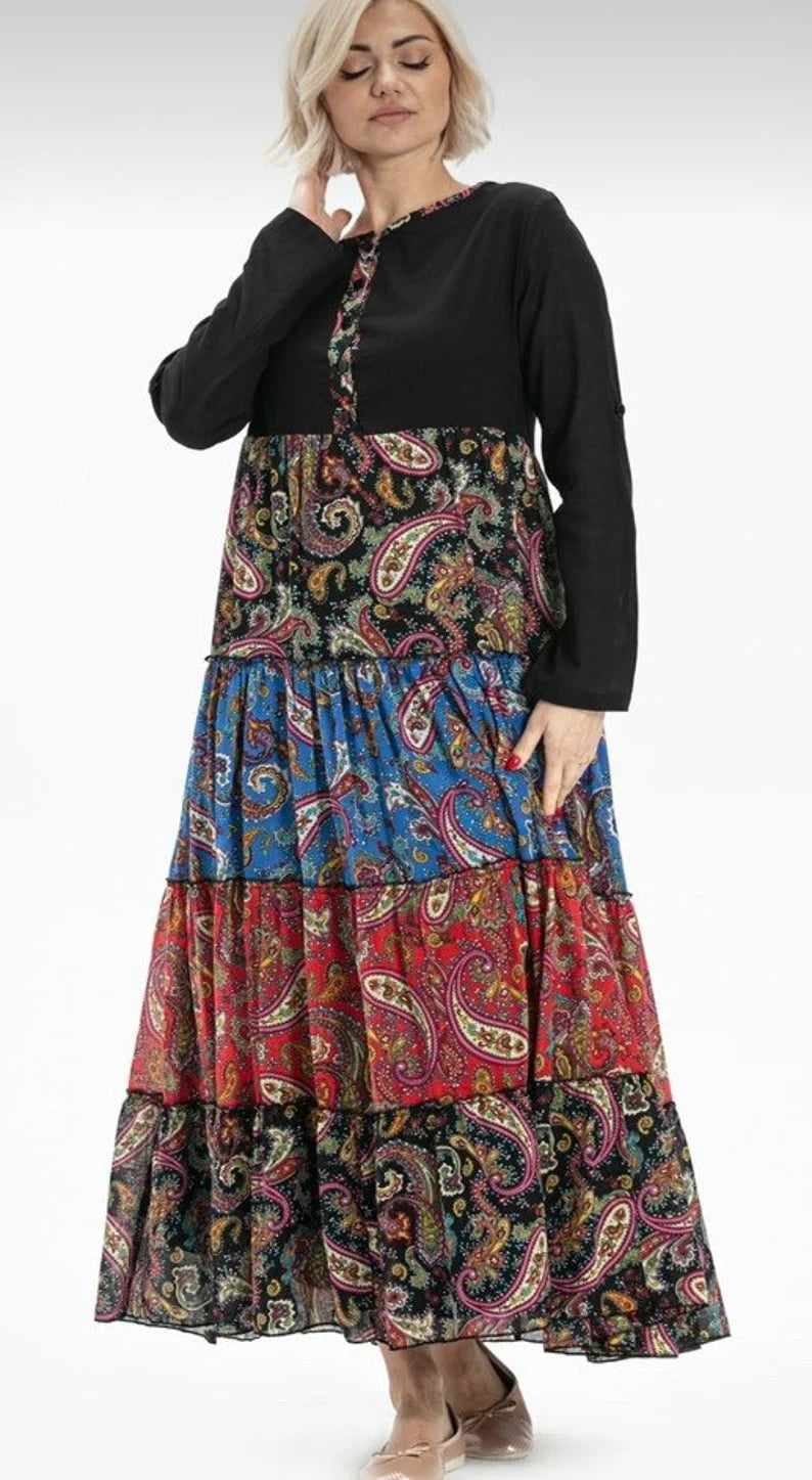 Zeynep Boho floral cotton dress, boho maxi Dress, Cotton Boho Summer Dress