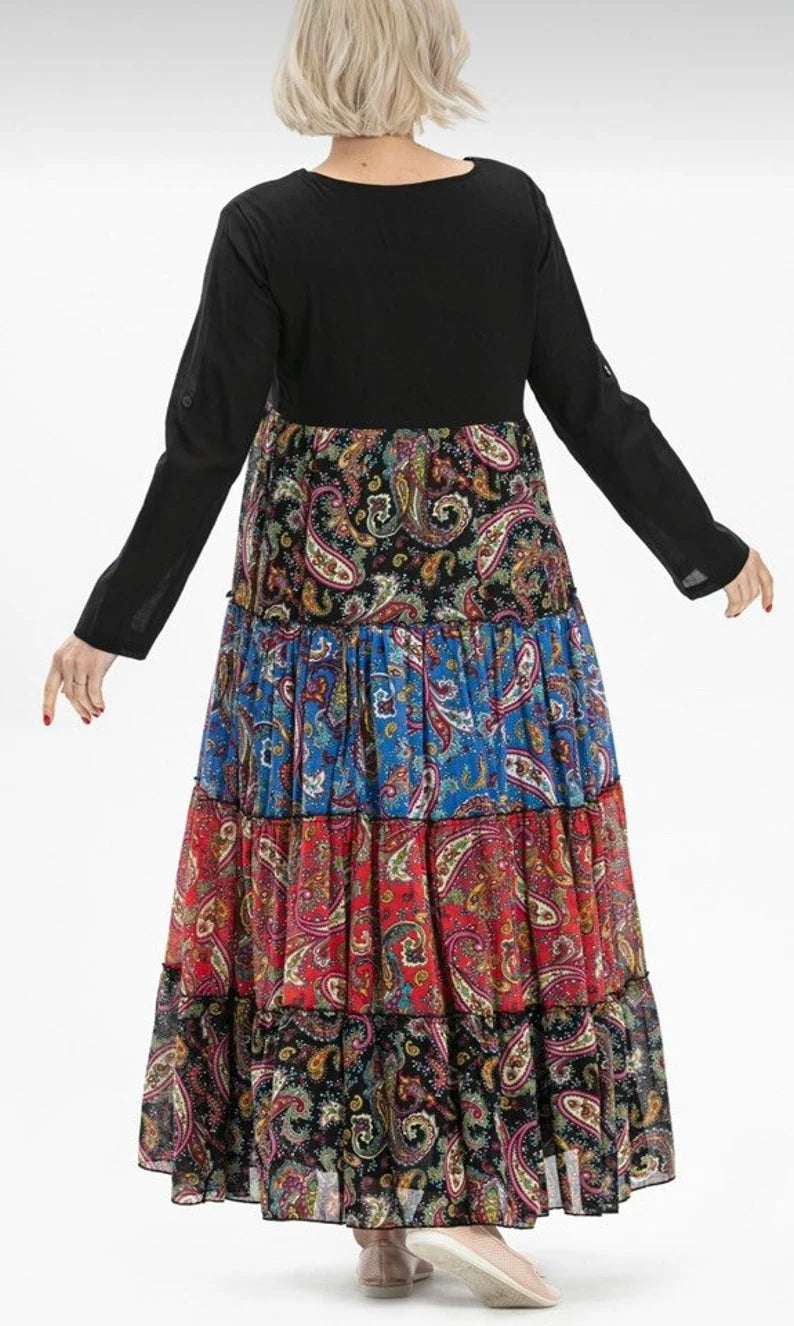 Zeynep Boho floral cotton dress, boho maxi Dress, Cotton Boho Summer Dress